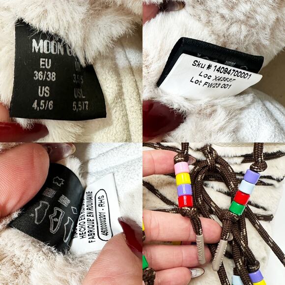 Moon Boot Resort Icon Low Cream Faux Fur Beaded Lace Up Snow Boots 5.5 - 7 - Picture 12 of 16